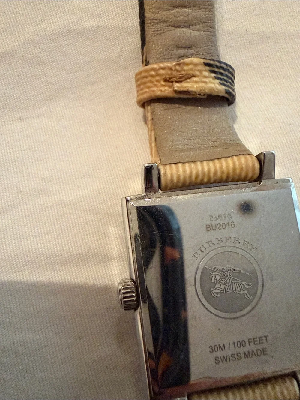 Burberry Beige & Black Plaid Square Dial Watch